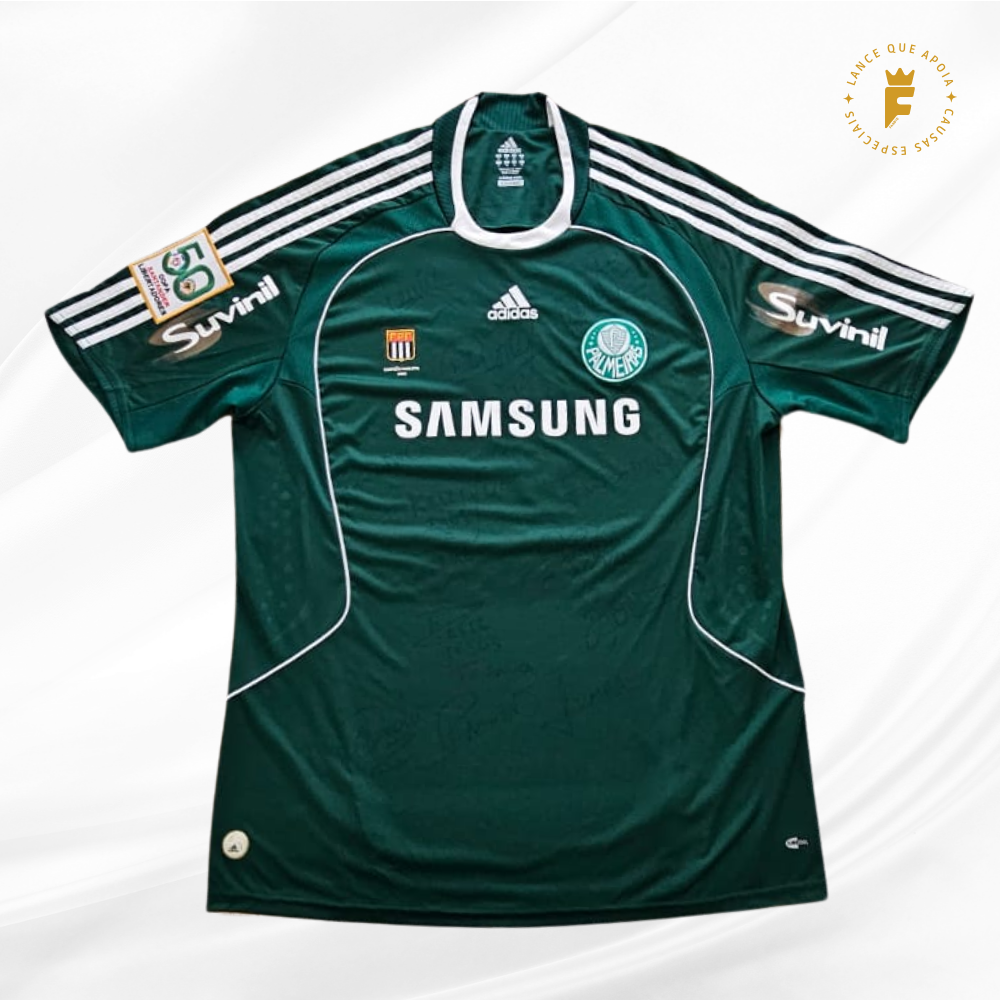 Camisa Palmeiras 2008-09 vers de jogo Libertadores, autografada 