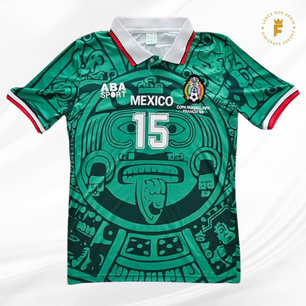 Camisa México Copa do Mundo 1998 autografada Hernandez 