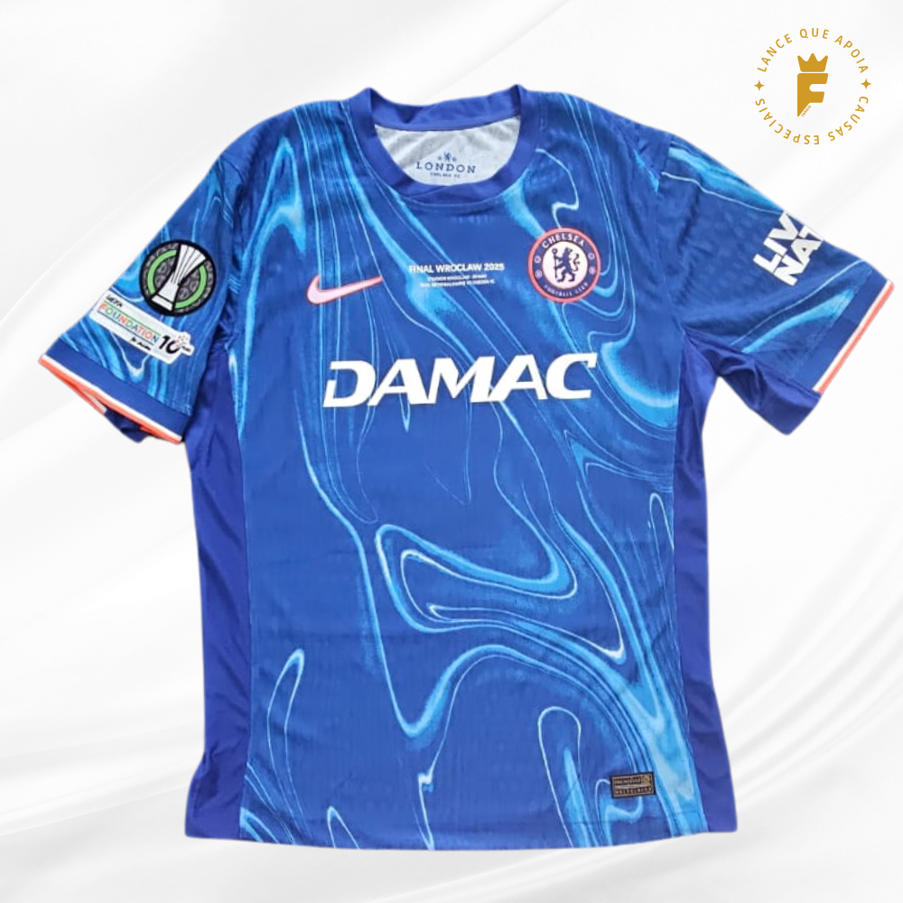Camisa Chelsea 2024-5 vers jogador final UEFA Conference, campeão, autografada Enzo Fernandez