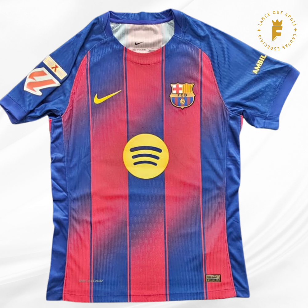 Camisa Barcelona I 2025 – 26 vers jogador autografada Lamine Yamal