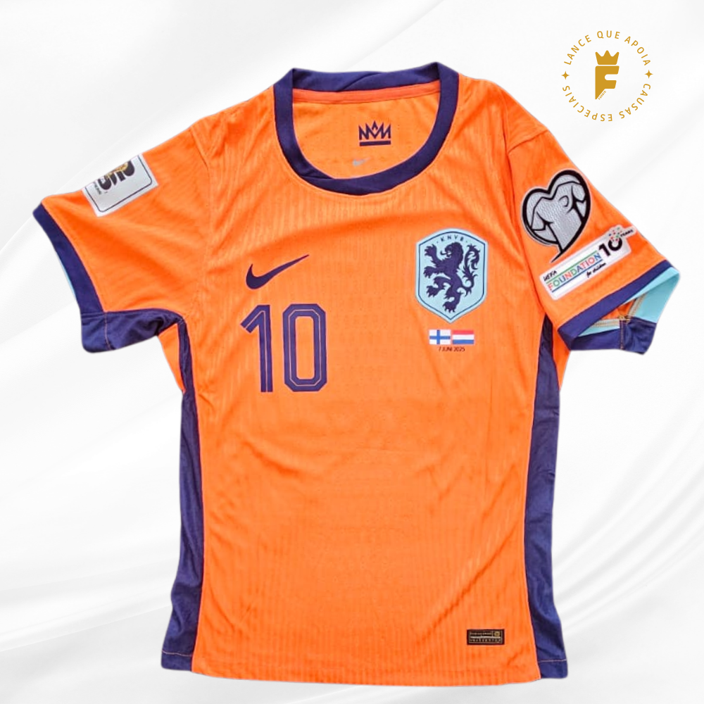 Camisa Holanda 2025 Eliminatórias Copa, de jogo, N10 autografada Memphis