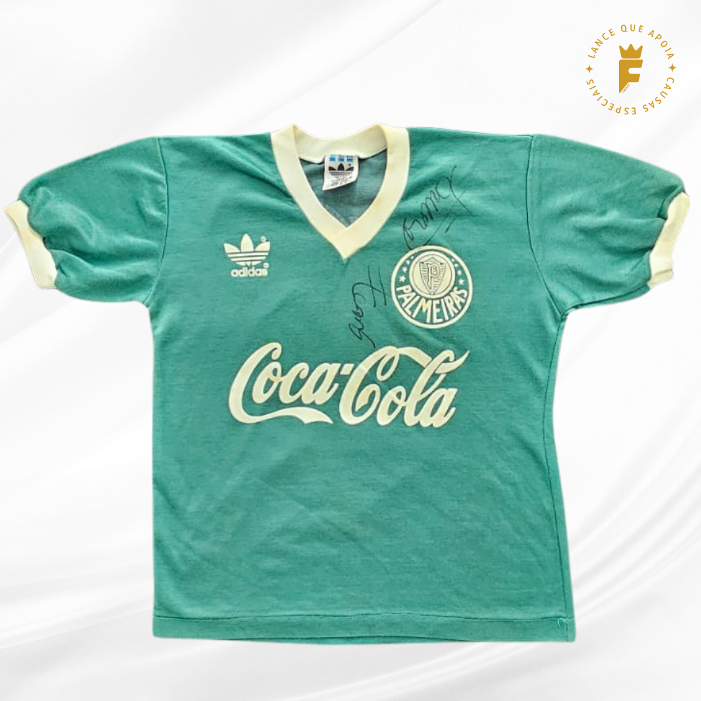 Camisa Palmeiras 1988-89 original da época infantil, autografada Marcos e Leão