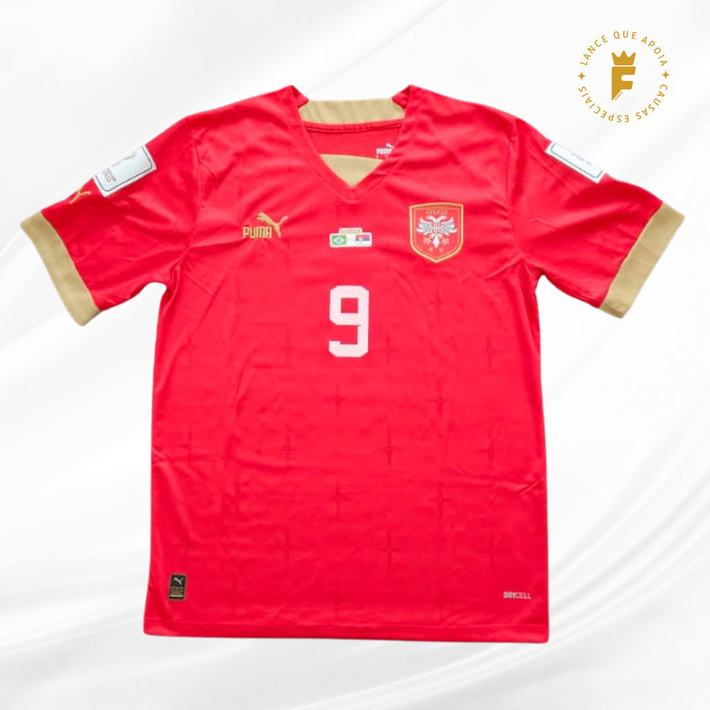 Camisa Sérvia Copa do Mundo 2022 vs Brasil, N9 autografada Mitrović