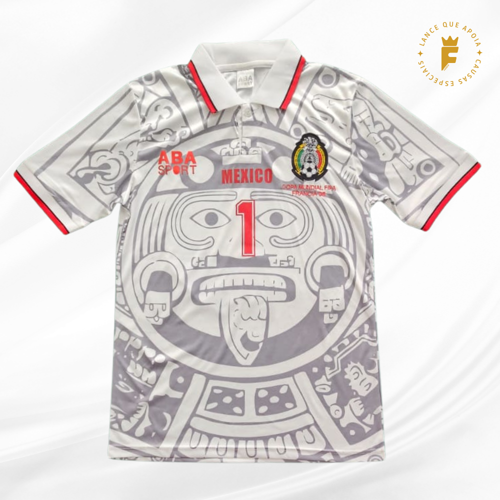 Camisa México Copa do Mundo 1998, vers torcedor, N1, autografada Campos