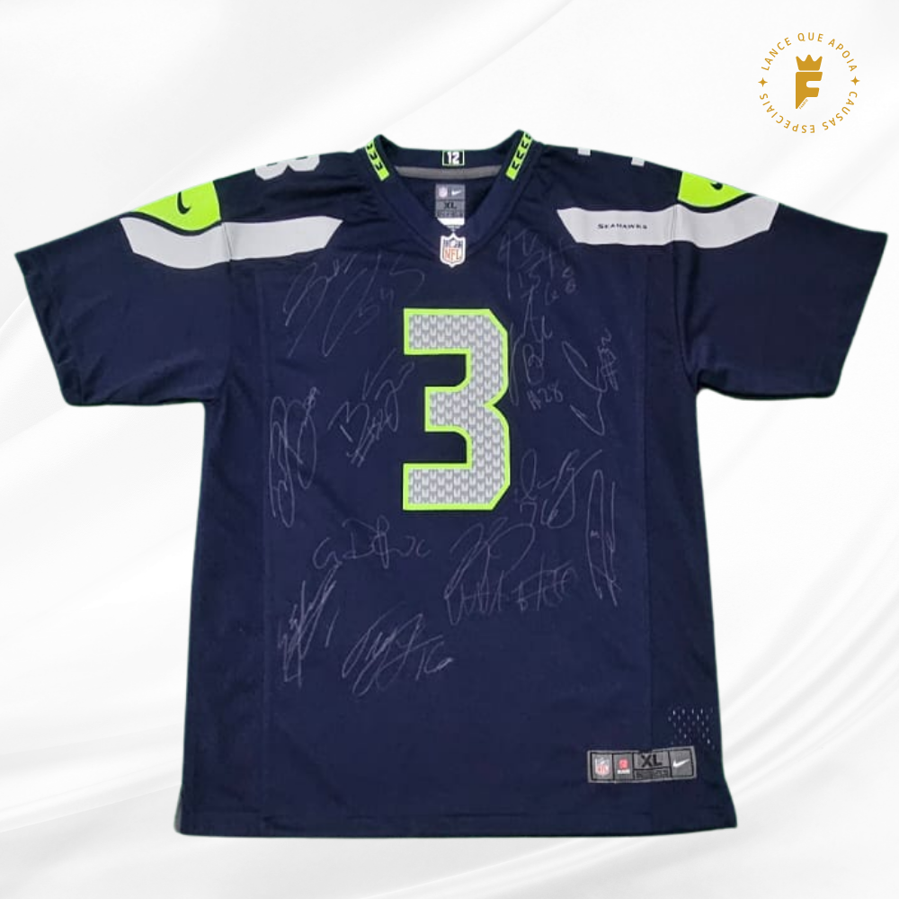 Camisa oficial NFL Seattle Seahawks 2021-22, N3 autografada 13 jogadores do elenco.