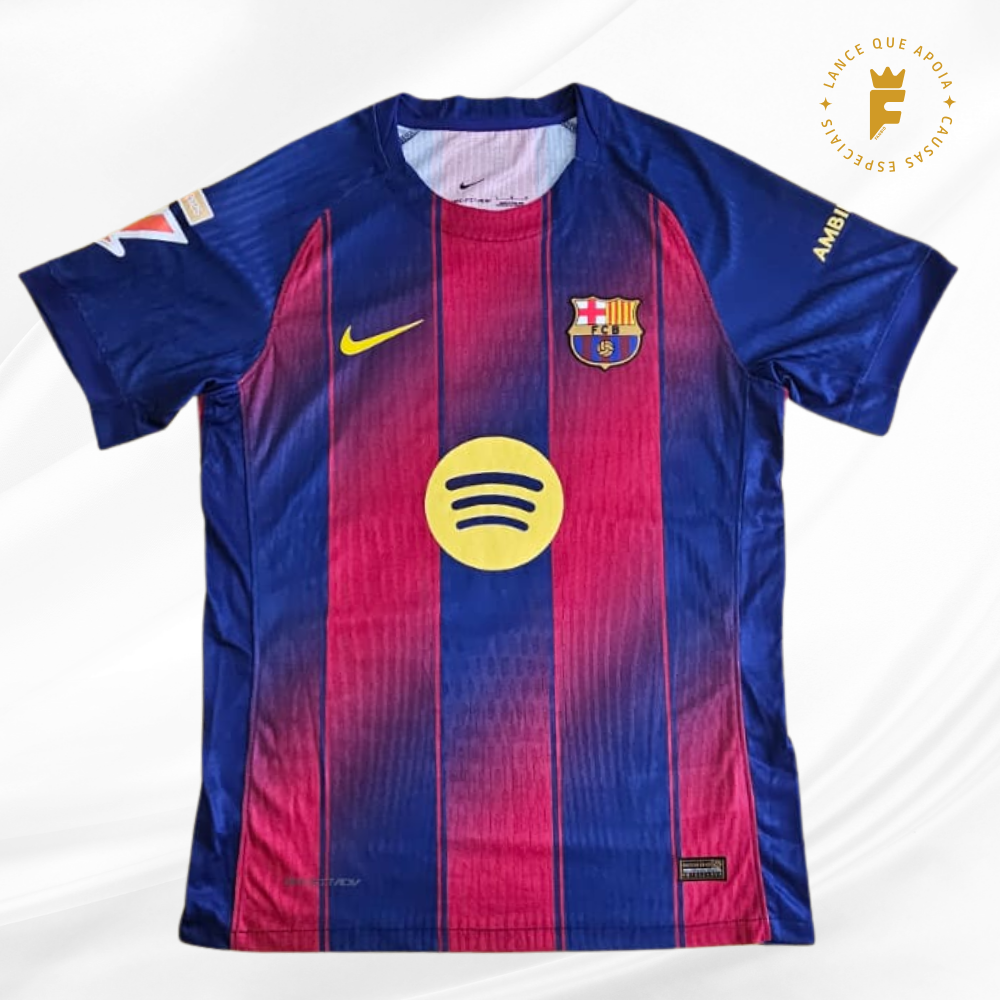 Camisa Barcelona I 2025 – 26 vers jogador autografada Lamine Yamal