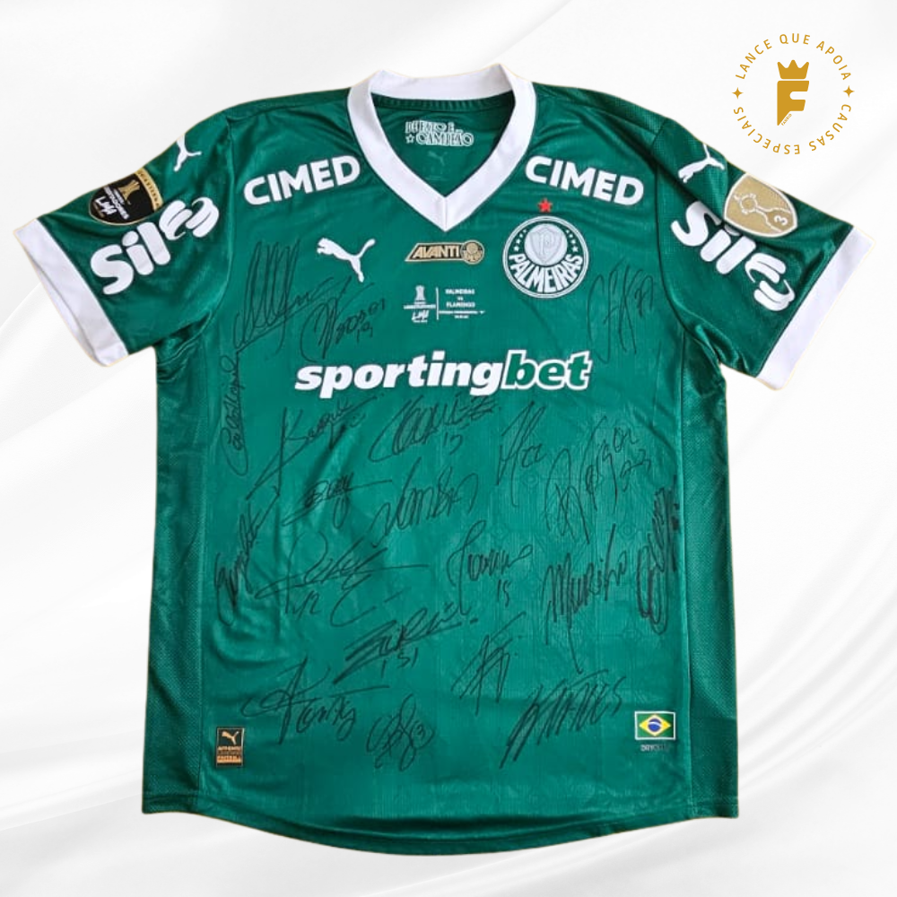 Camisa Palmeiras 2025, Final da Libertadores 2025, de jogo, autografada elenco