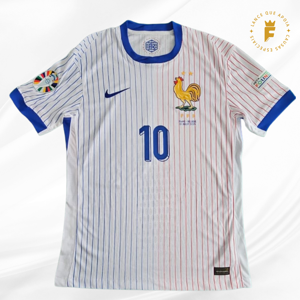Camisa França Euro 2024, versão jogador, N10, autografada Mbappé