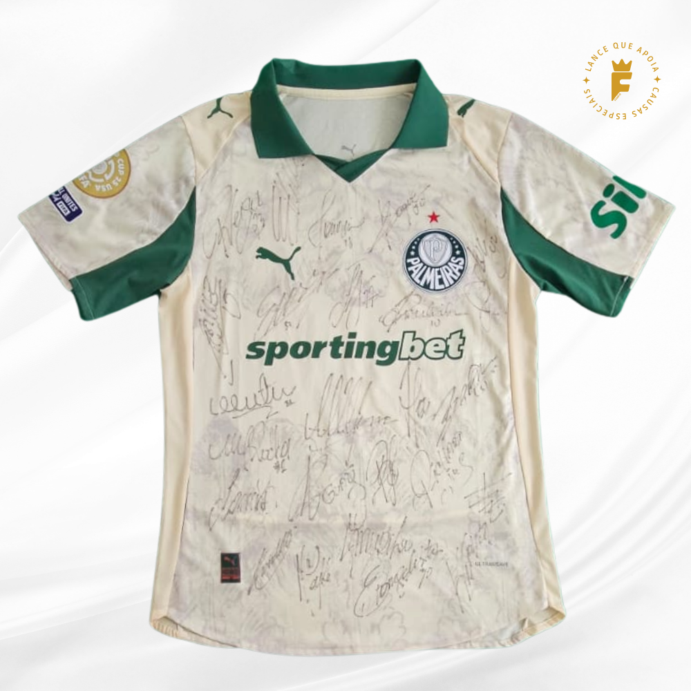 Camisa Palmeiras, vers jogo Edição Especial Copa do Mundo de Clubes 2025, autografada elenco.