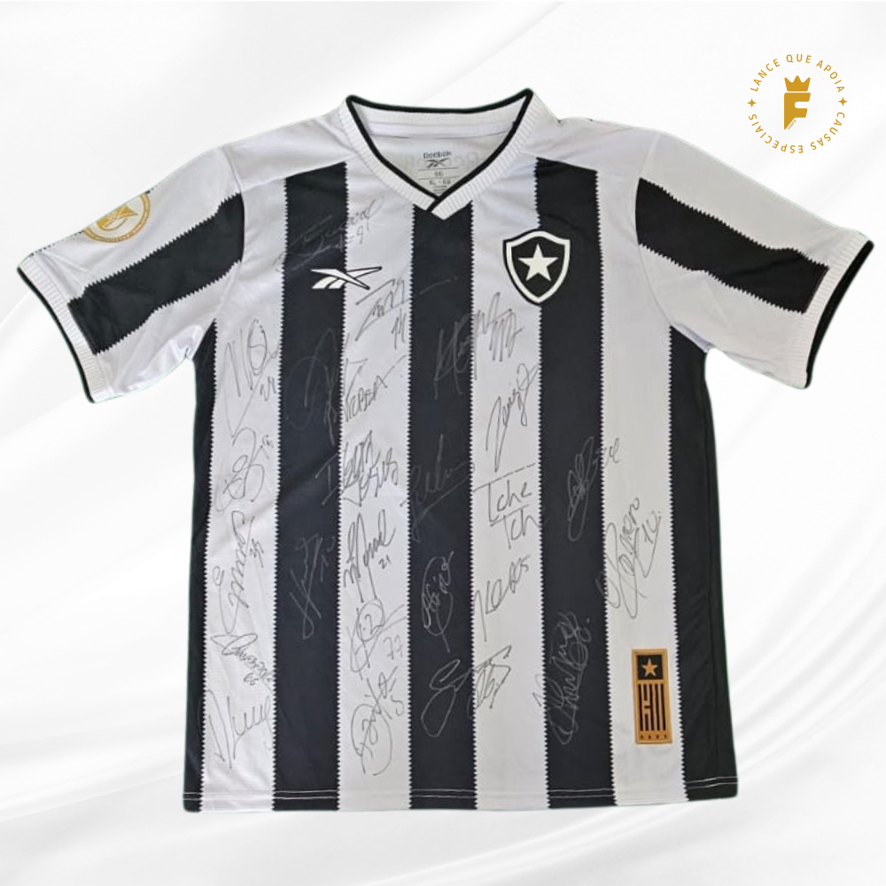 Camisa Botafogo 2024, vers torcedor, autografada todo elenco campeão da Libertadores e Brasileirão