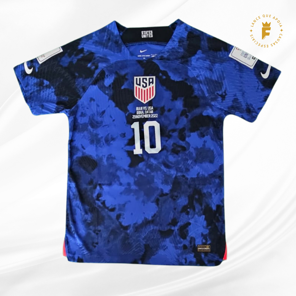 Camisa Estados Unidos, Copa Do Mundo 2022, vers jogador, N10, autografada Pulisic 
