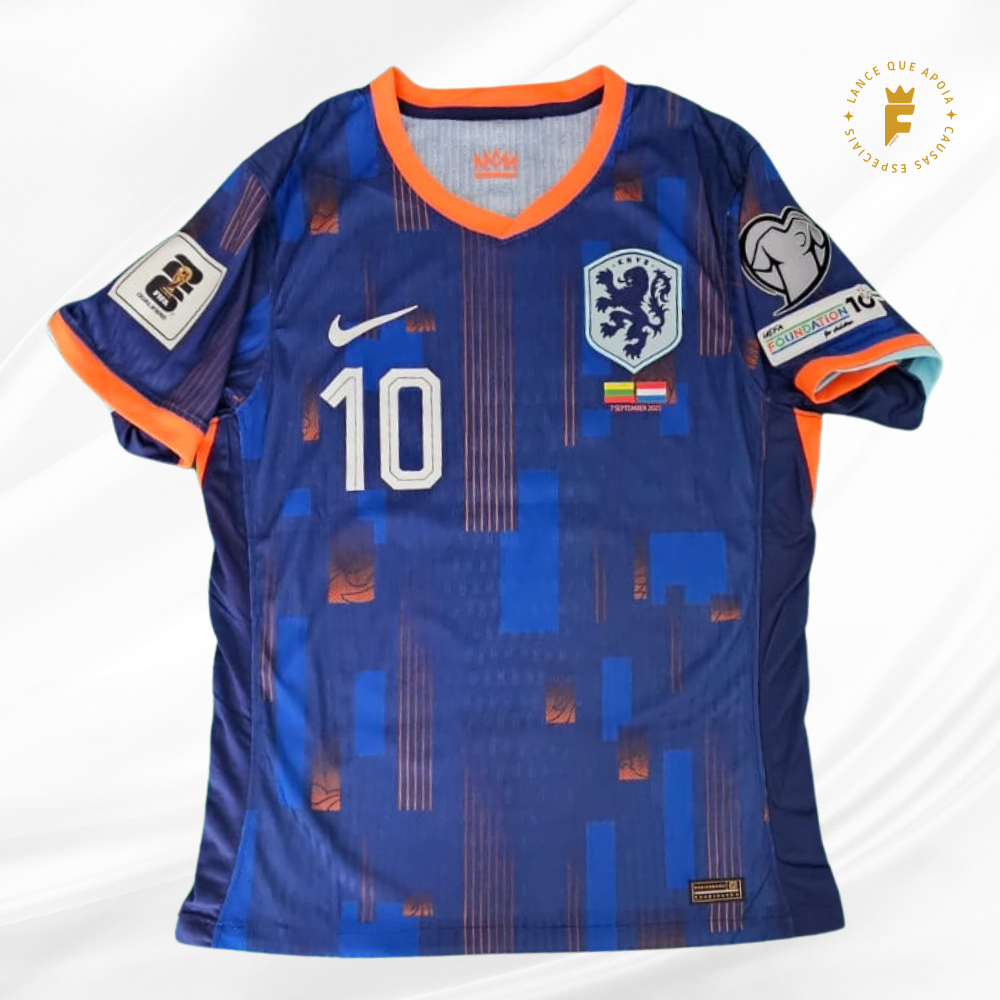 Camisa Holanda 2024-25 II, vers jogo sample N10, autografada Memphis
