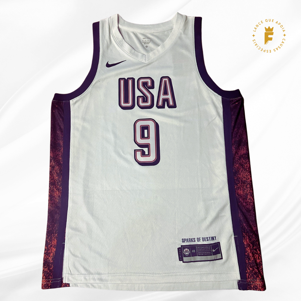 Camisa basquete EUA Dream Team 2024, branca, autografada Haliburton campeão Olimpíadas de Paris 