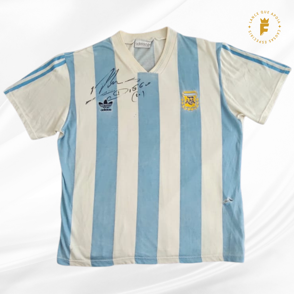Camisa Argentina 1993, N4, de jogo/preparada, autografada Maradona 