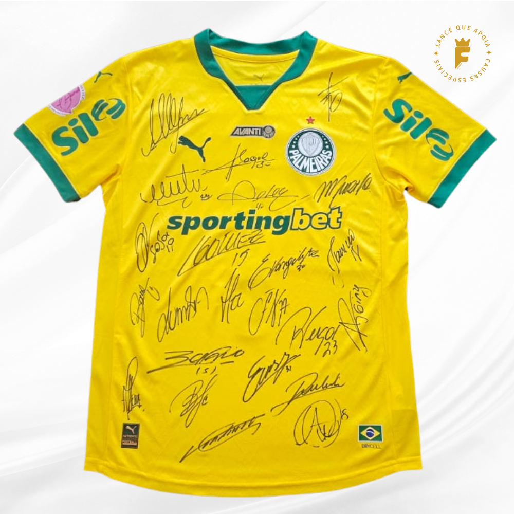 Camisa Palmeiras 2025-26 III, vers jogo/preparada, N7, autografada elenco