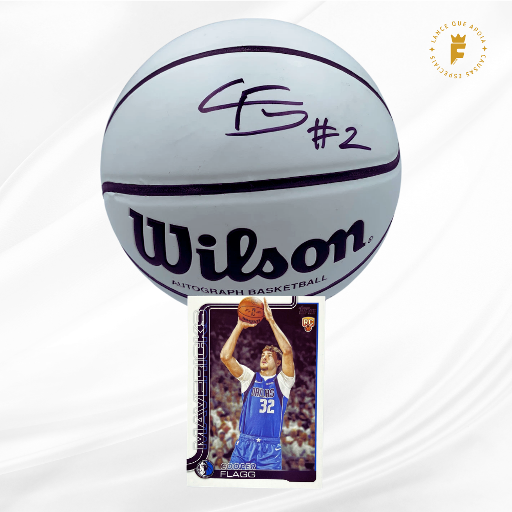 Mini  bola basquete autografada Flagg e card Topps