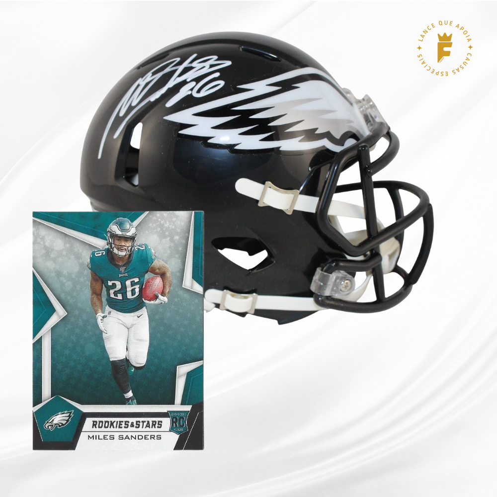 Mini  capacete NFL Philadelphia Eagles  autografado Sanders e card