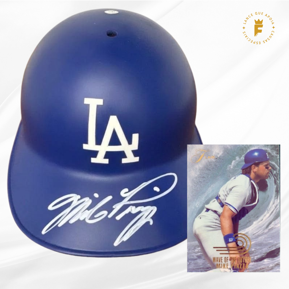 Capacete de beisebol MLB Dodgers, autografado  Piazza e card
