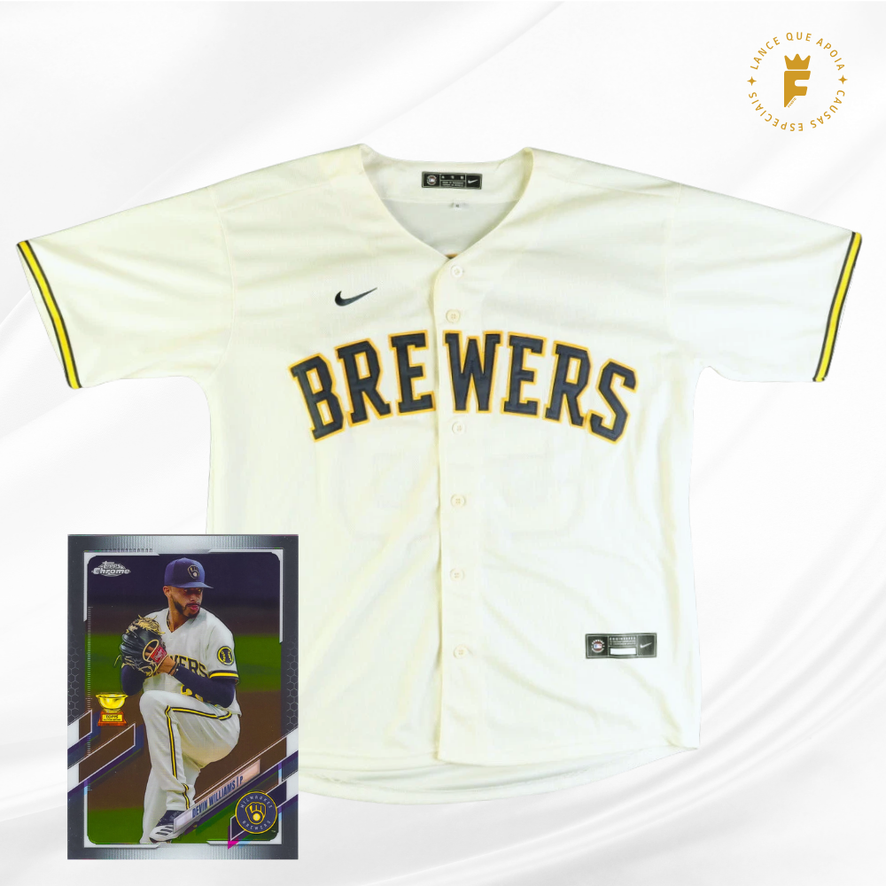 Camisa de beisebol MLB Milwaukee Brewers 2020, autografada Williams e card