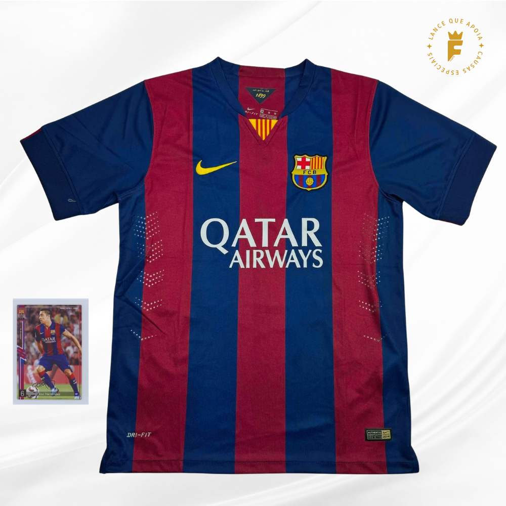 Camisa Barcelona 2014-15, N6, autografada Xavi e card
