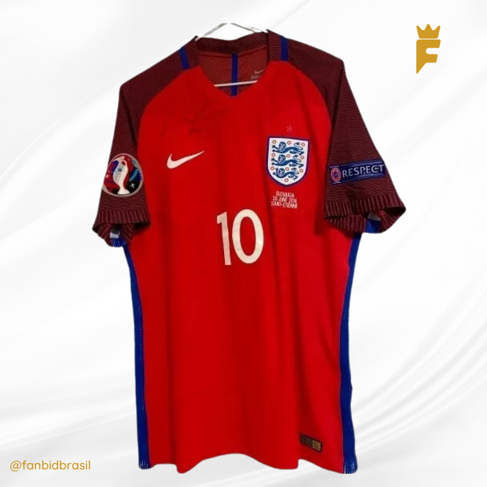 Camisa oficial Inglaterra Euro 2016 Rooney De Jogo Autografada