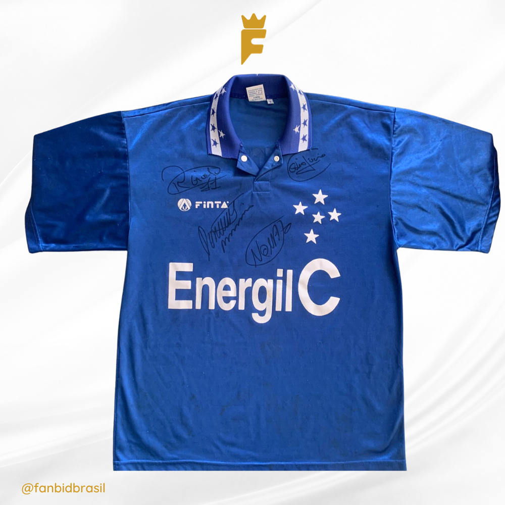 Camisa oficial do Cruzeiro 1995/1996, autografadas 4 craques, usada em jogo.