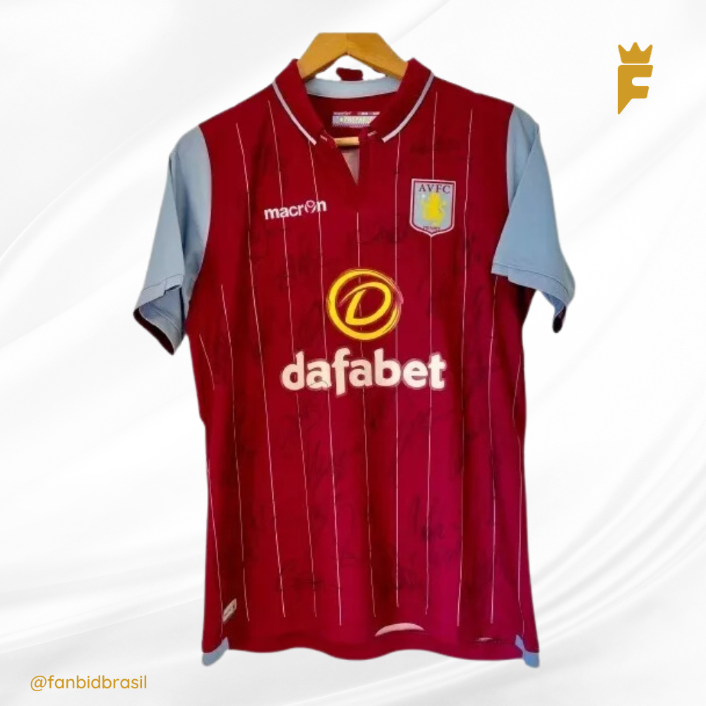 Camisa oficial do Aston Villa 2014/15 Autografada Por Todo Elenco