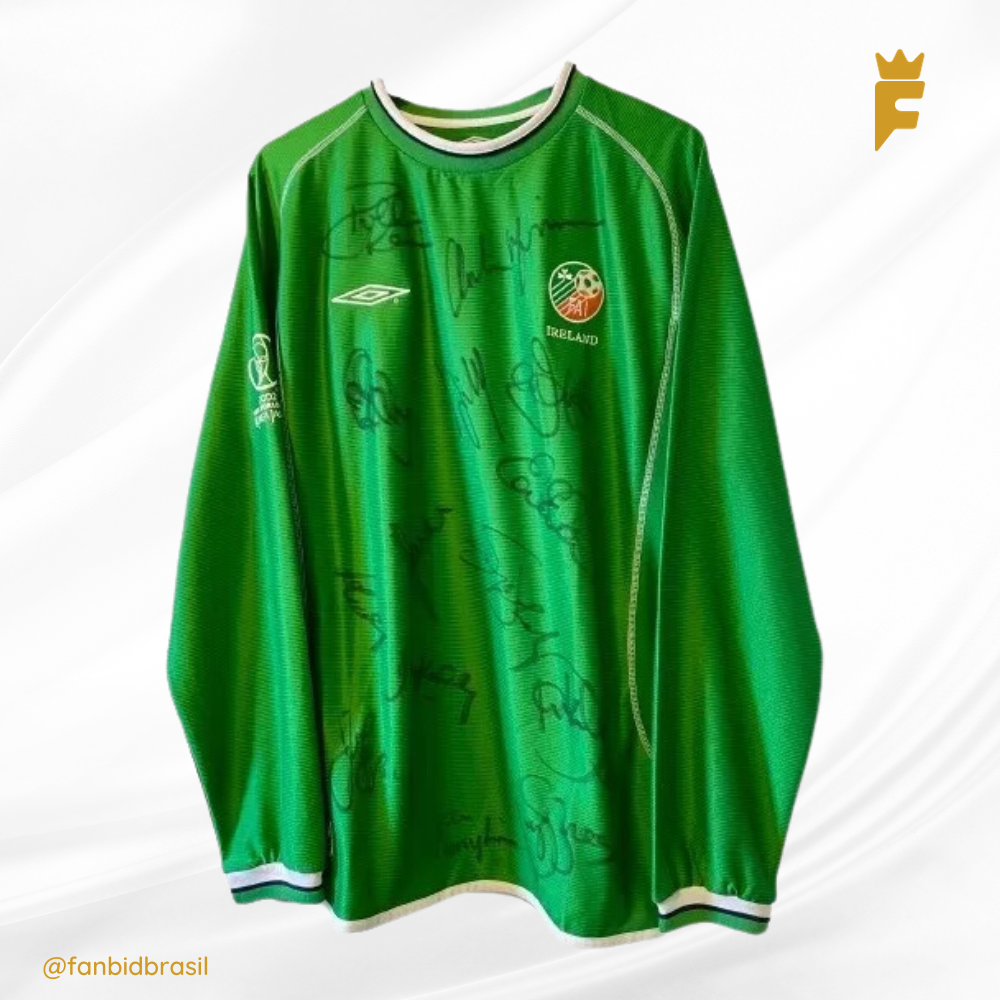 Camisa oficial da Irlanda Copa Do Mundo 2002 Autografada Elenco