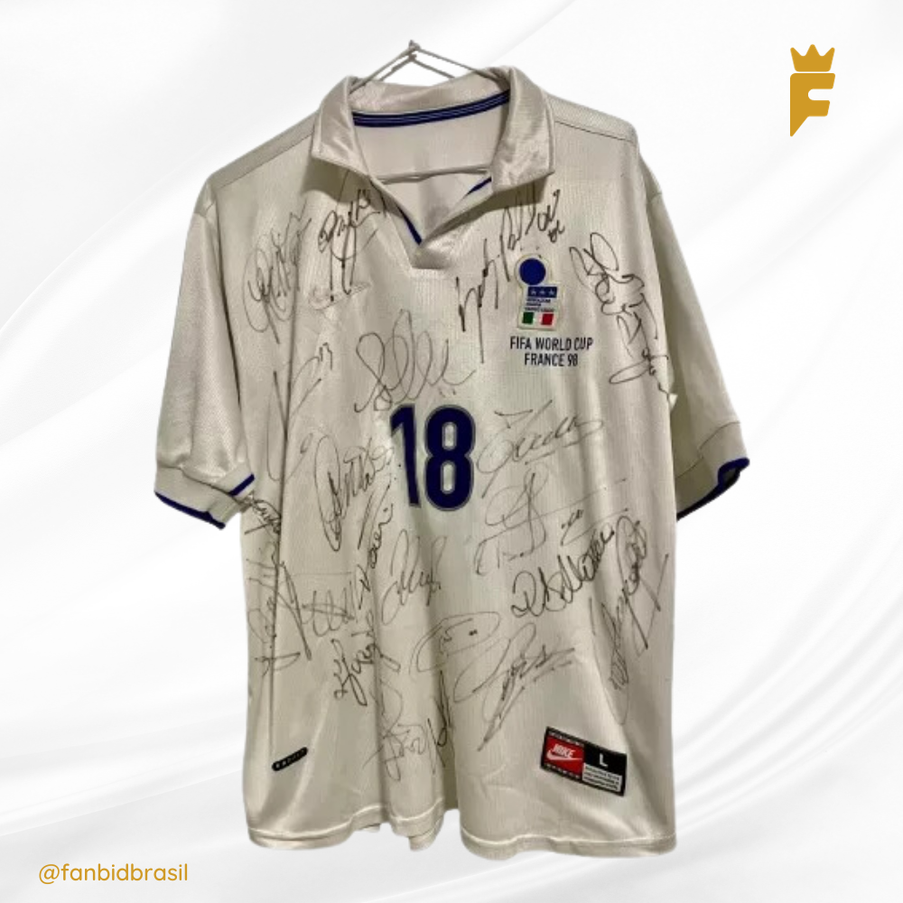 Camisa oficial Itália Copa Do Mundo 1998 Autografada 21 Jogadores