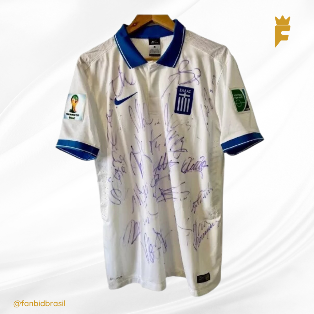 Camisa oficial da Grécia Copa Do Mundo 2014 Autografada Todo Elenco