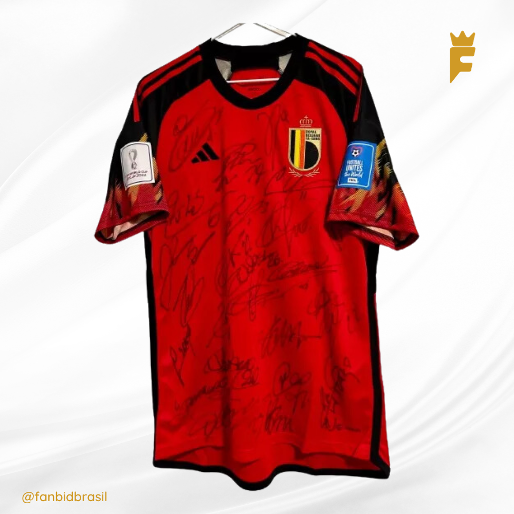 Camisa oficial da Bélgica Copa Do Mundo 2022 Autografada Todo Elenco