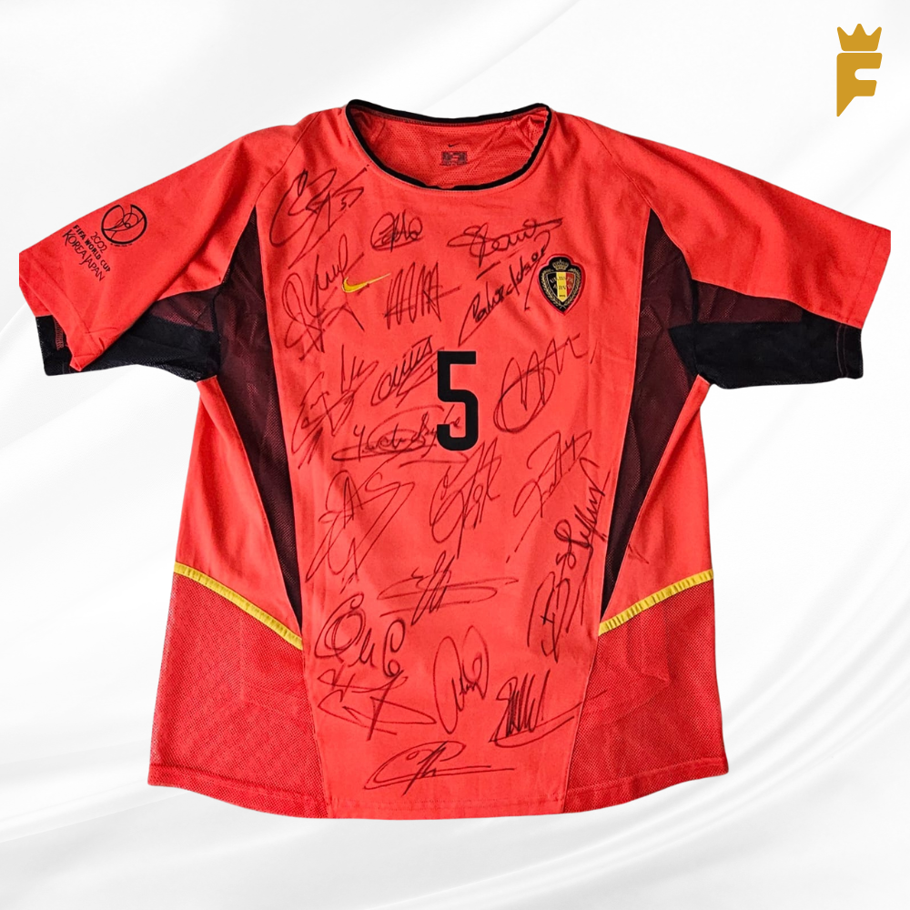 Camisa oficial Bélgica Copa Do Mundo 2002 duplo tecido, vers jogo, autografada elenco