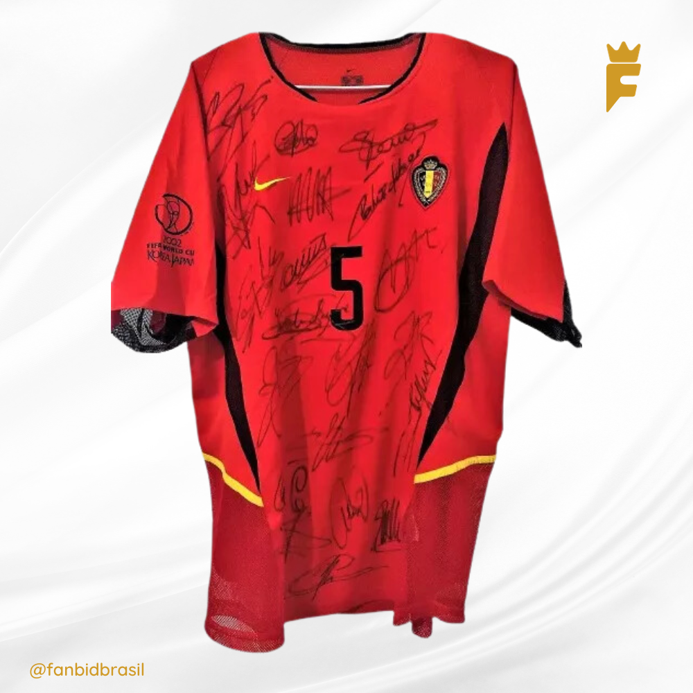 Camisa oficial da Bélgica Copa Do Mundo 2002 Duplo Tecido Autografada, JOGADOR