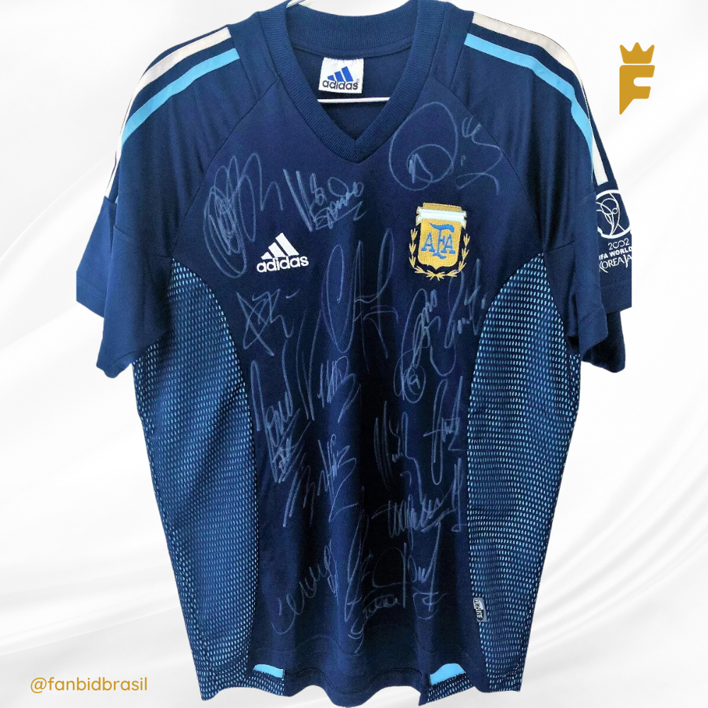 Camisa oficial da Argentina Copa Do Mundo 2002 Autografada Elenco