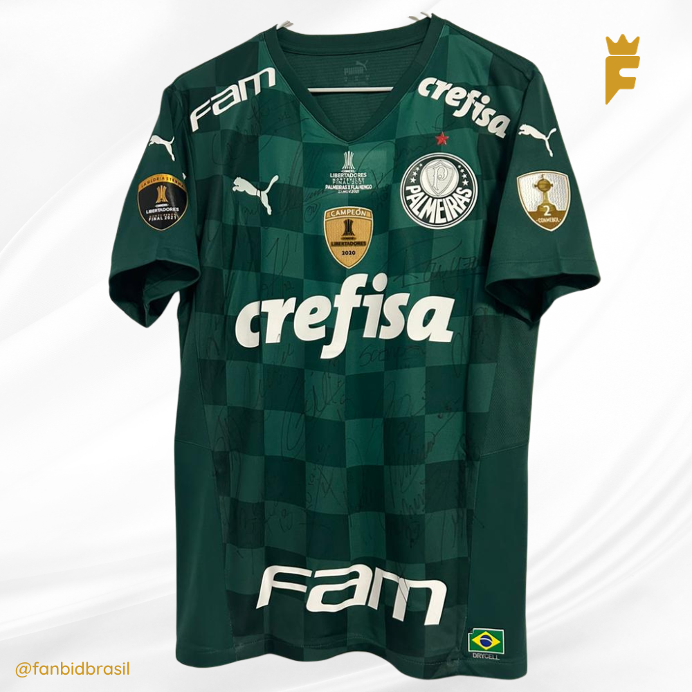 Camisa do Palmeiras final da Libertadores 2021, autografada todo elenco campeão e Abel Ferreira, de jogo