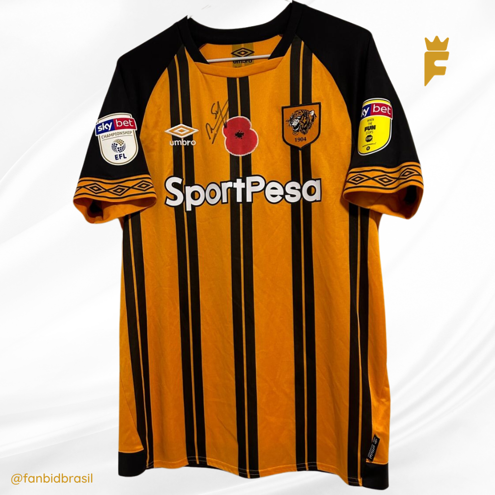 Camisa oficial do Hull City 2018/19 Max Sheaf autografada & usada em jogo