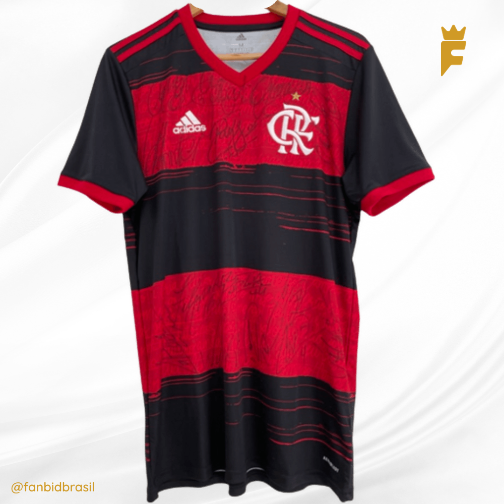 Camisa oficial do Flamengo autografada todo elenco campeão Brasileirão 2020