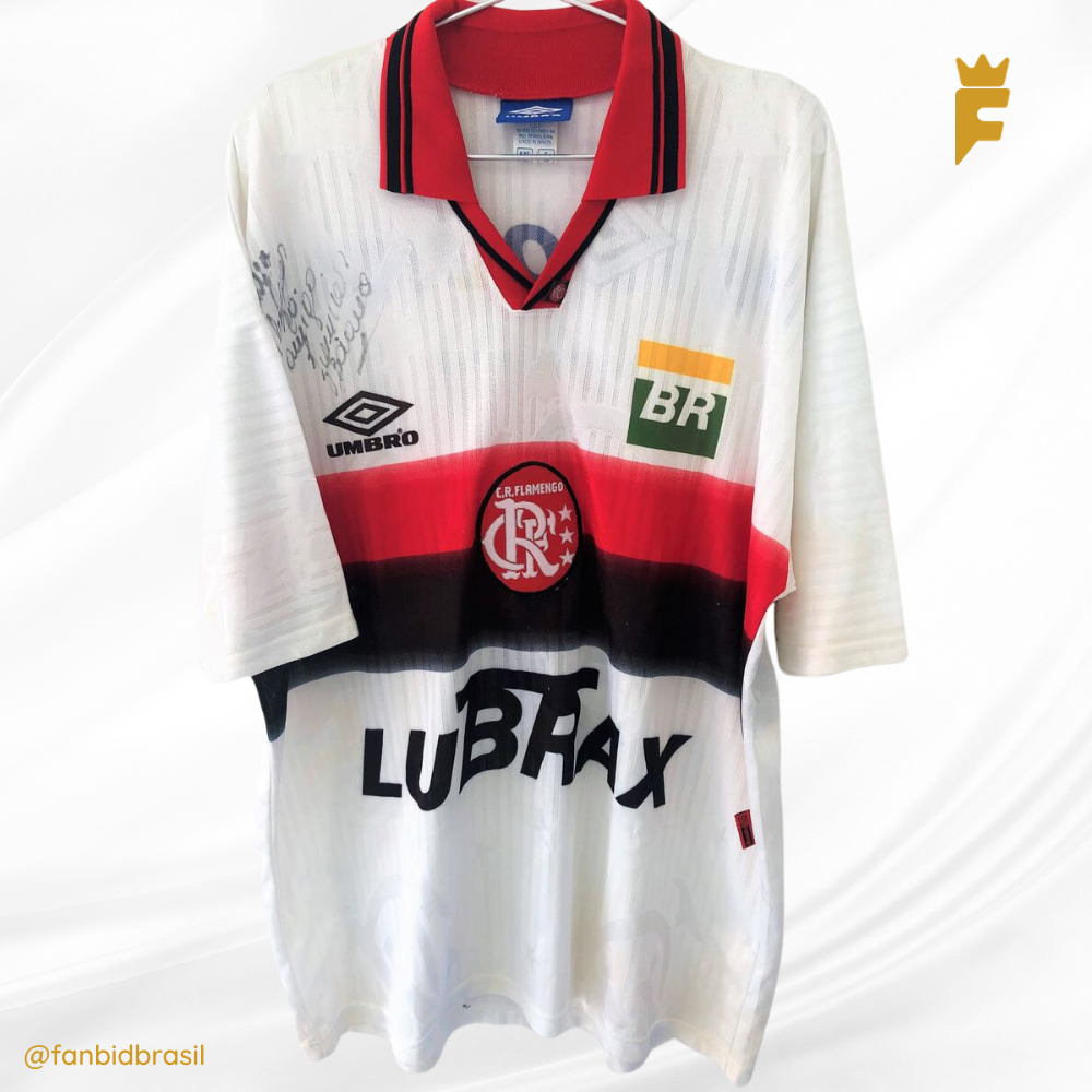 Camisa oficial do Flamengo 1997 Jr. Baiano usada em jogo & autografada