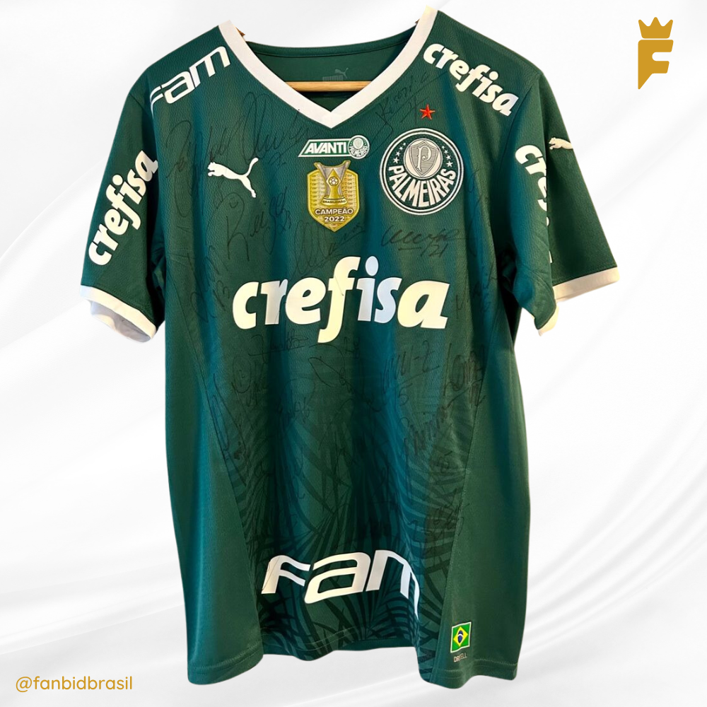 Camisa oficial do Palmeiras Brasileirão 2022 autografada todos jogadores e Abel Ferreira, de jogo