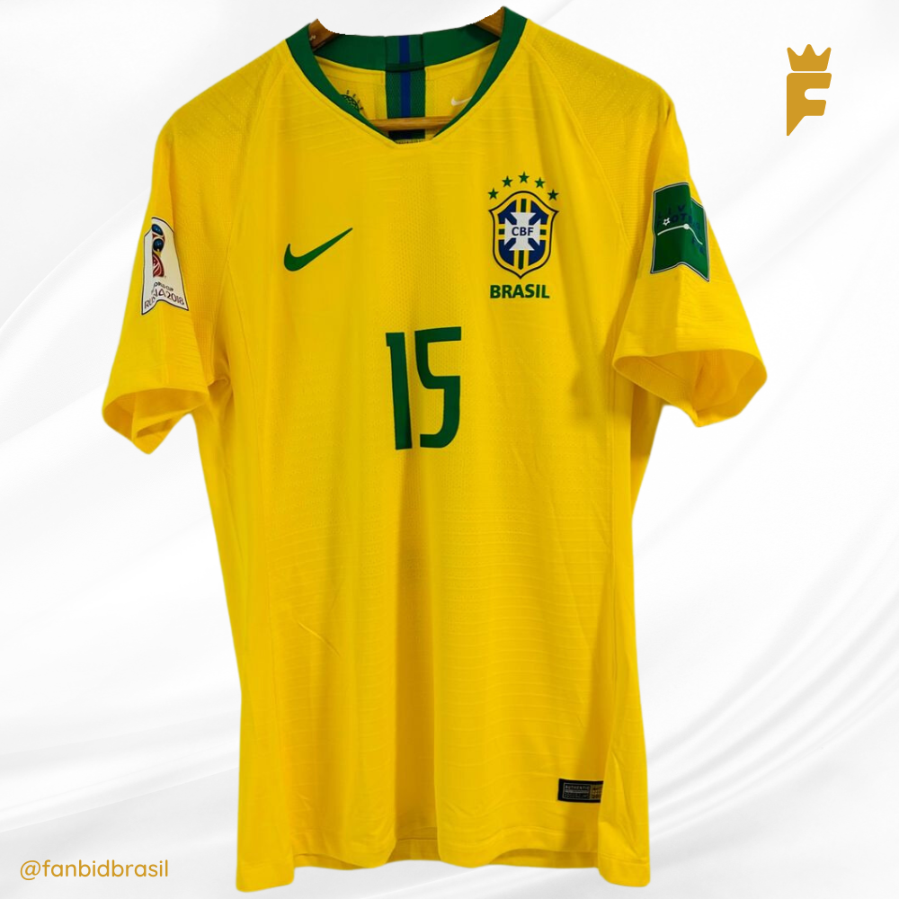 Camisa oficial Brasil Copa do Mundo 2018 Paulinho autografada, de jogo