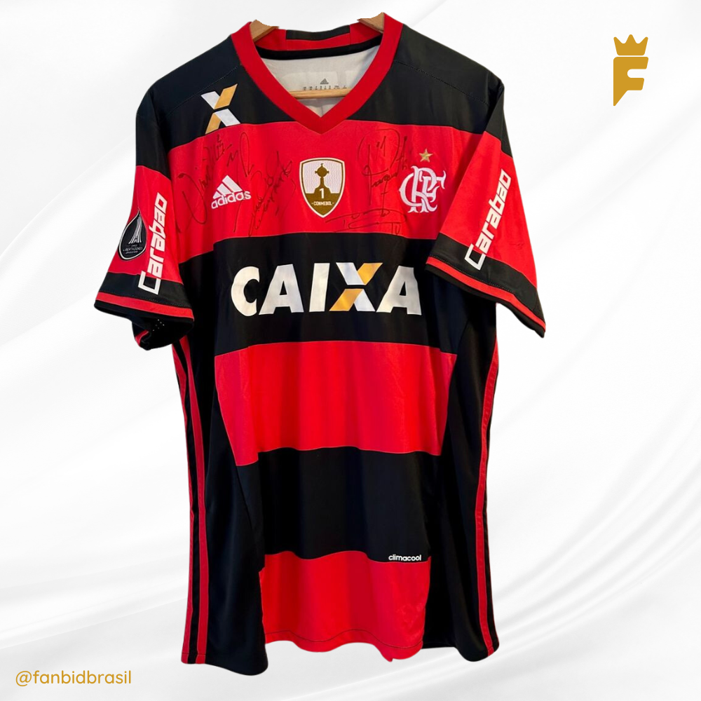 Camisa oficial do Flamengo 2017 autografada Vini Jr, Guerrero, Paquetá, Diego