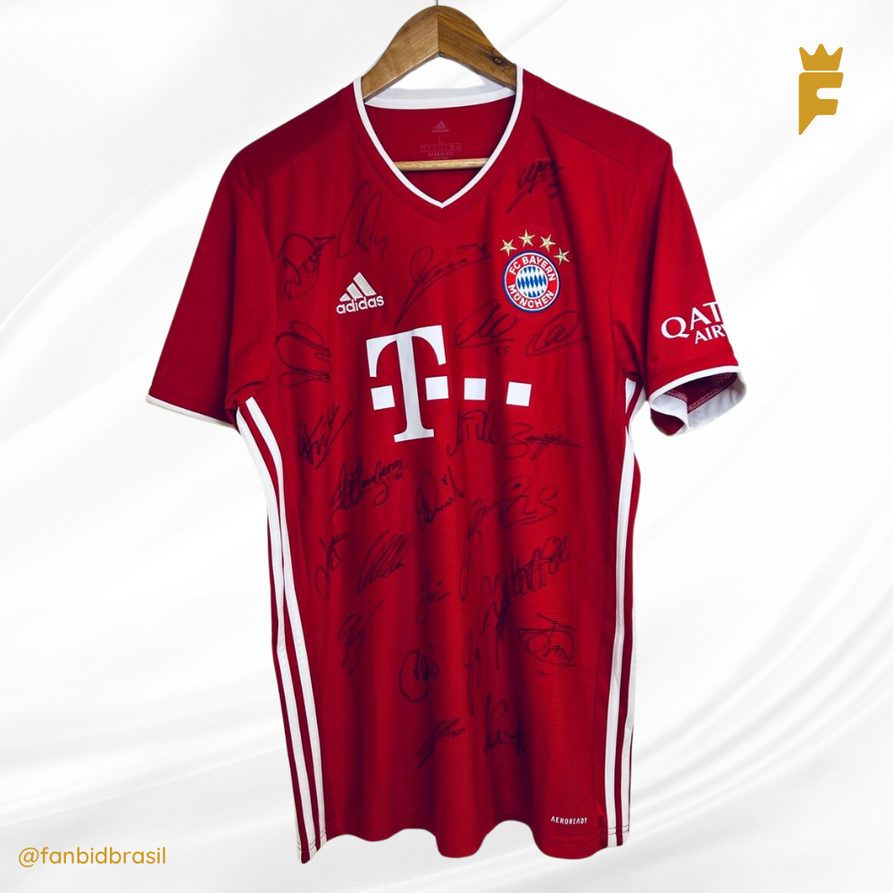 Camisa oficial do Bayern Munique 2021/22 autografada todo elenco