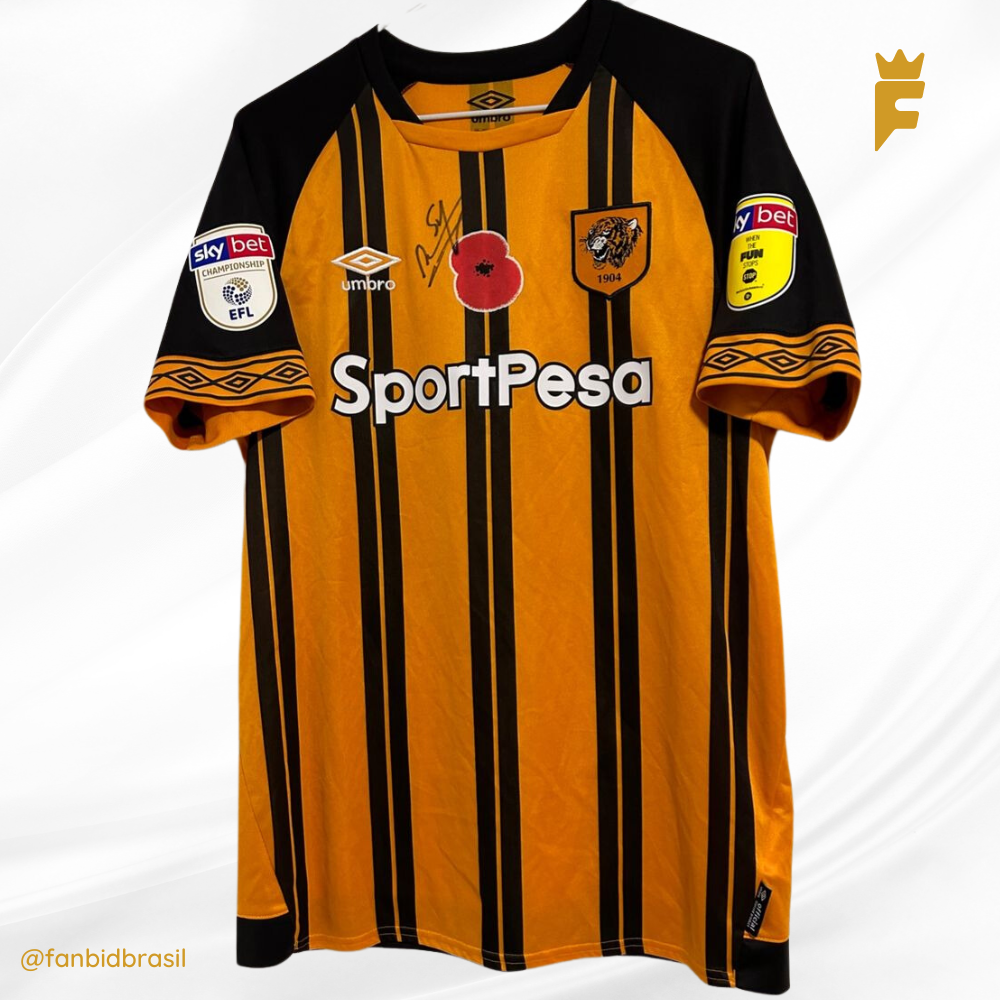 Camisa oficial Hull City 2018/19 Max Sheaf usada em jogo e autografada