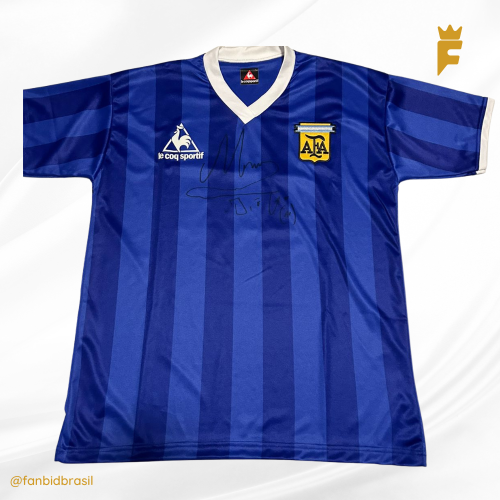 Camisa da Argentina re-edição Copa 1986 autografada Maradona