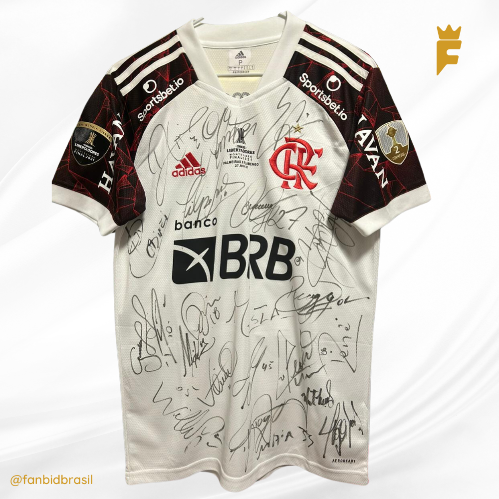 Camisa oficial do Flamengo final da Libertadores 2021 autografada todo elenco, de jogo