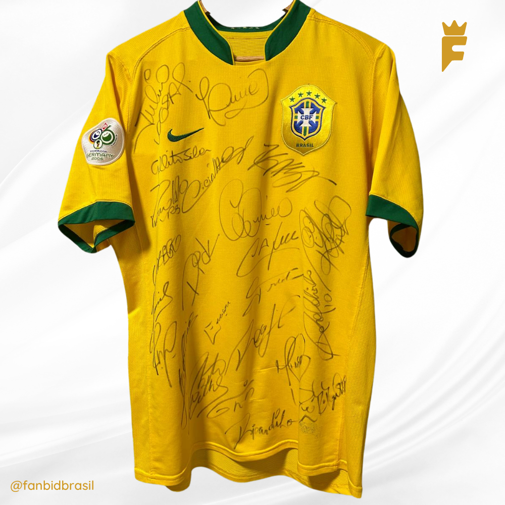 Camisa oficial do Brasil Copa do Mundo 2006 autografada 23 jogadores do elenco