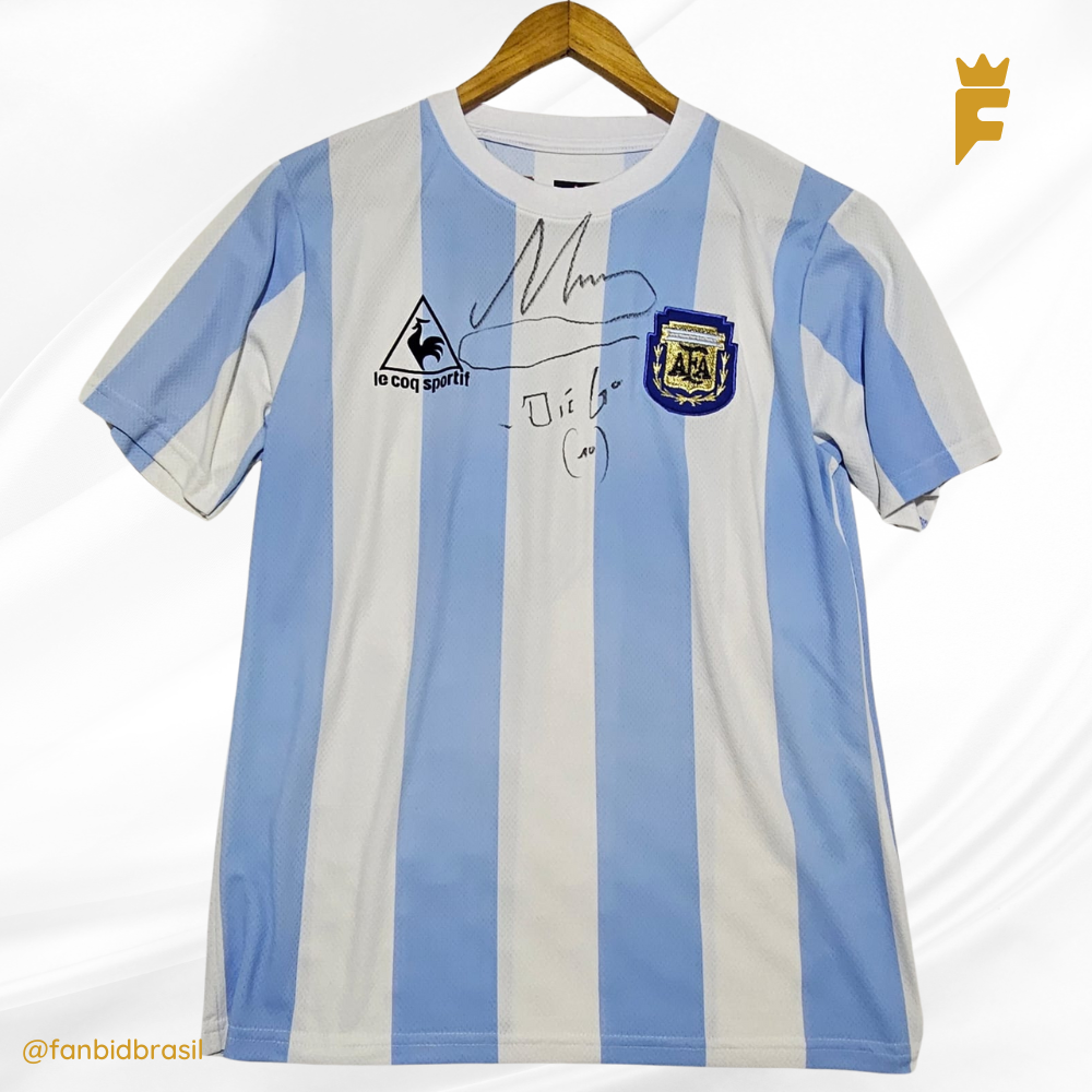 Camisa Argentina Copa 1986 re-edição oficial autografada Maradona