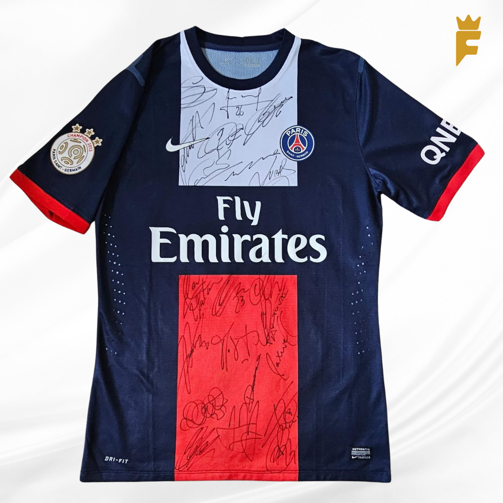 Camisa oficial PSG Paris St Germain 2013/14 modelo jogador, autografada todo elenco