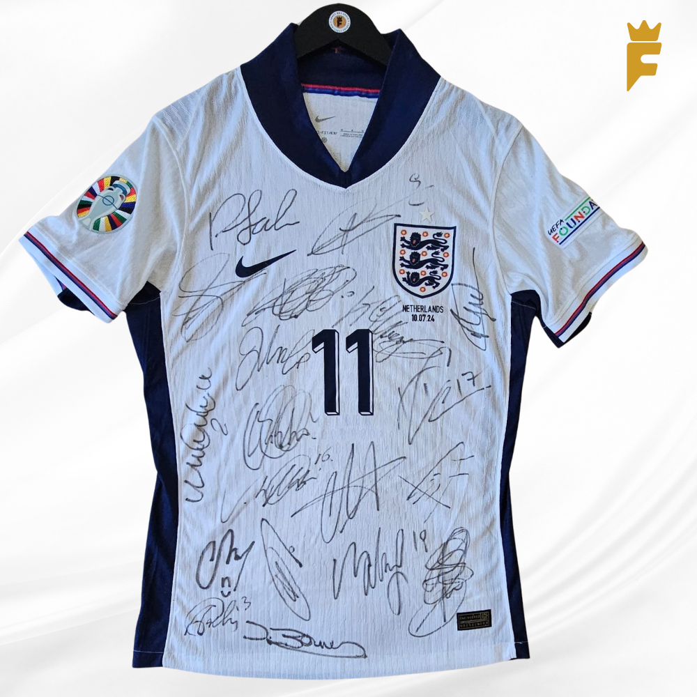 Camisa oficial Inglaterra, Euro 2024, de jogo, autografada todo elenco