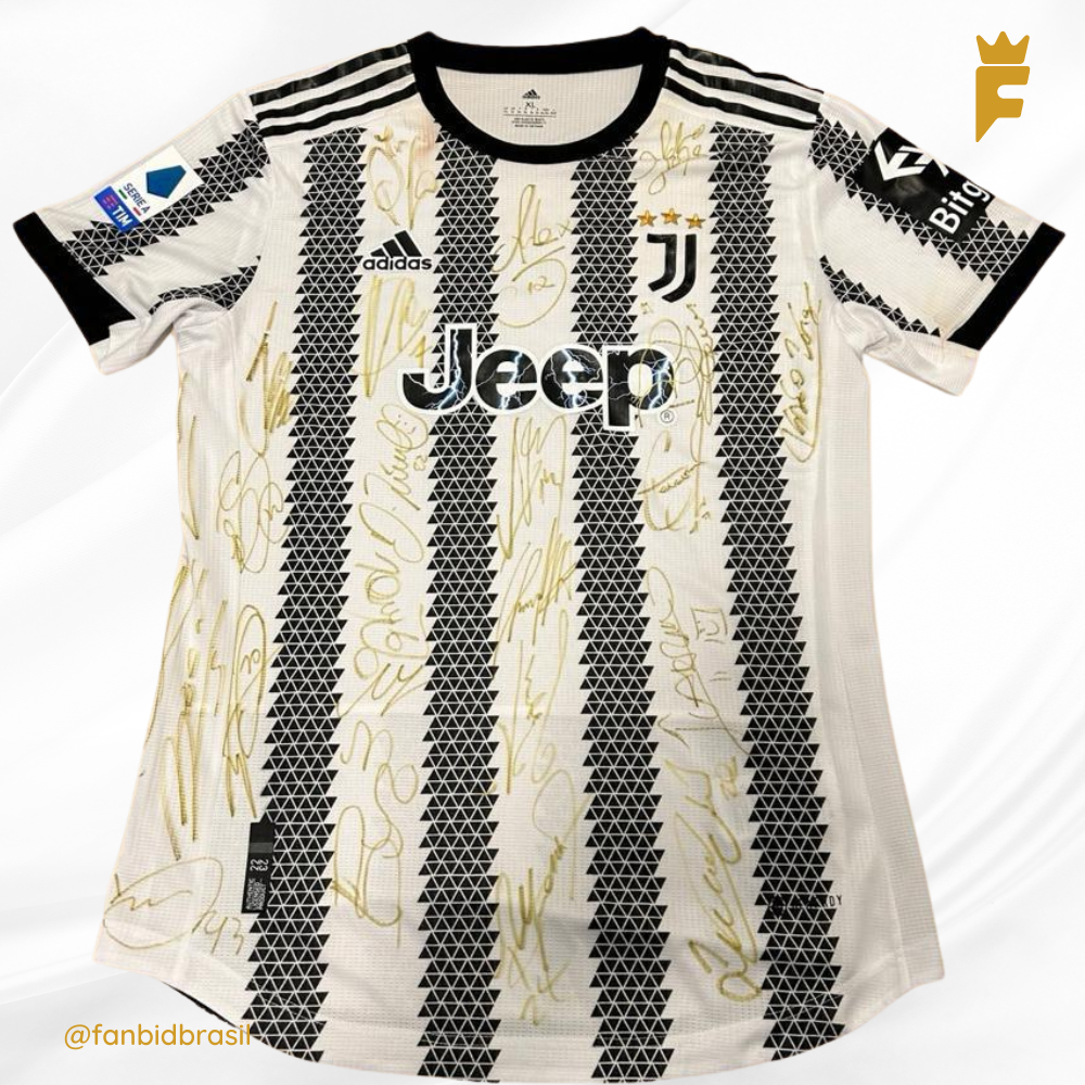 Camisa oficial Juventus 22/23, versao jogador autografada todo elenco